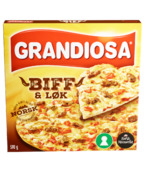 Pizza kan faktisk både smake godt og levere på kravene til nøkkelhull. Grandiosa Biff og Løk er en nøye sammensatt pizza med de beste råvarene. Nøkkelhullet er et symbol som skal hjelpe alle å ta sunnere matvalg. Det stiller krav om at du må få nok energi til at det blir et fullverdig måltid. Videre må det være balansert så du får mer av det du trenger, og mindre av det du ikke trenger. I praksis har vi blant annet brukt et magert biffkjøtt og i bunnen har vi brukt fullkorn. Les mer om kravene til nøkkelhullet på http://www.nokkelhullsmerket.no